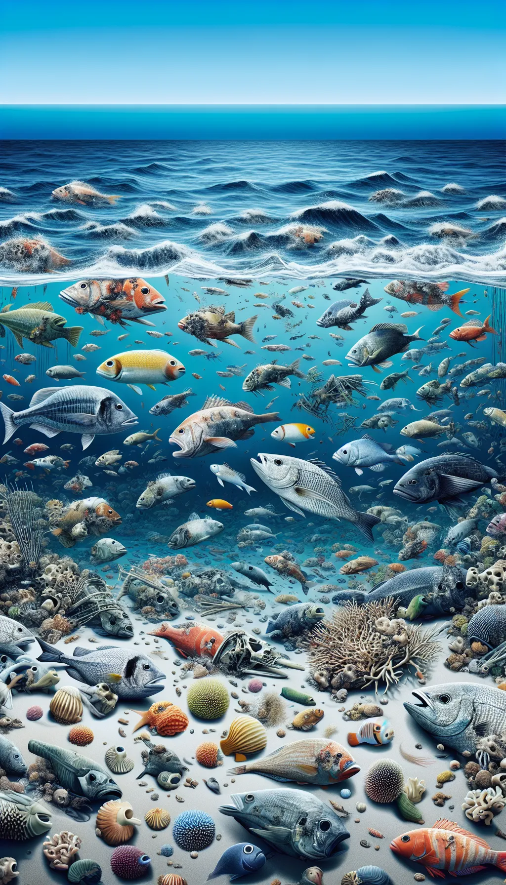 Dying fish due to climate change.