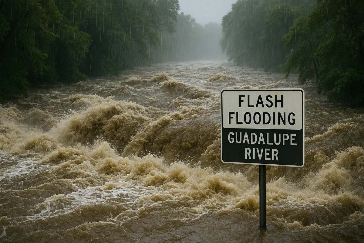 Flash flooding on the Guadalupe river in Texas as a result of climate change.