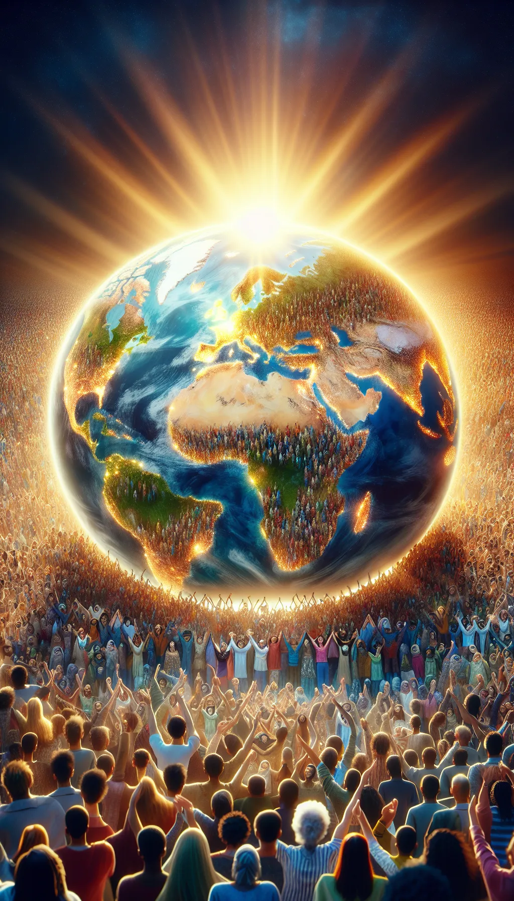 Loving earth. Meditate on this image of humans loving our home, planet earth.