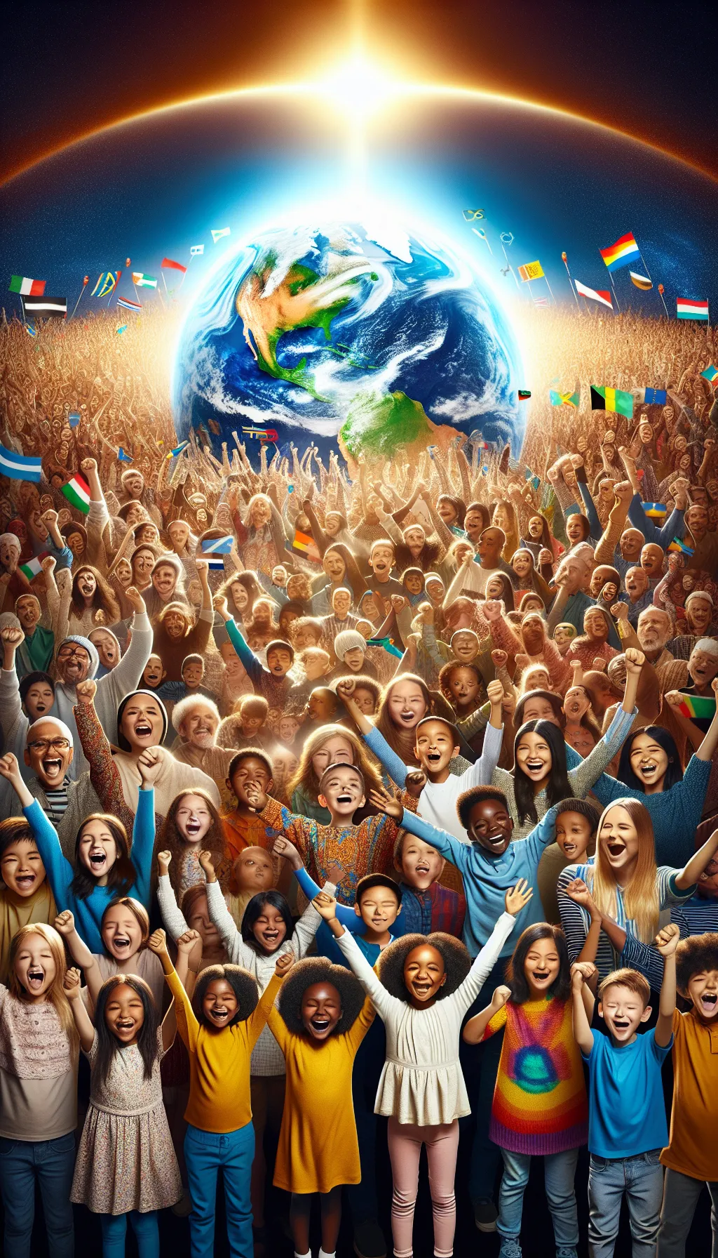 Children celebrating that their parents did the right thing and defeated the threat of climate change once and for all.