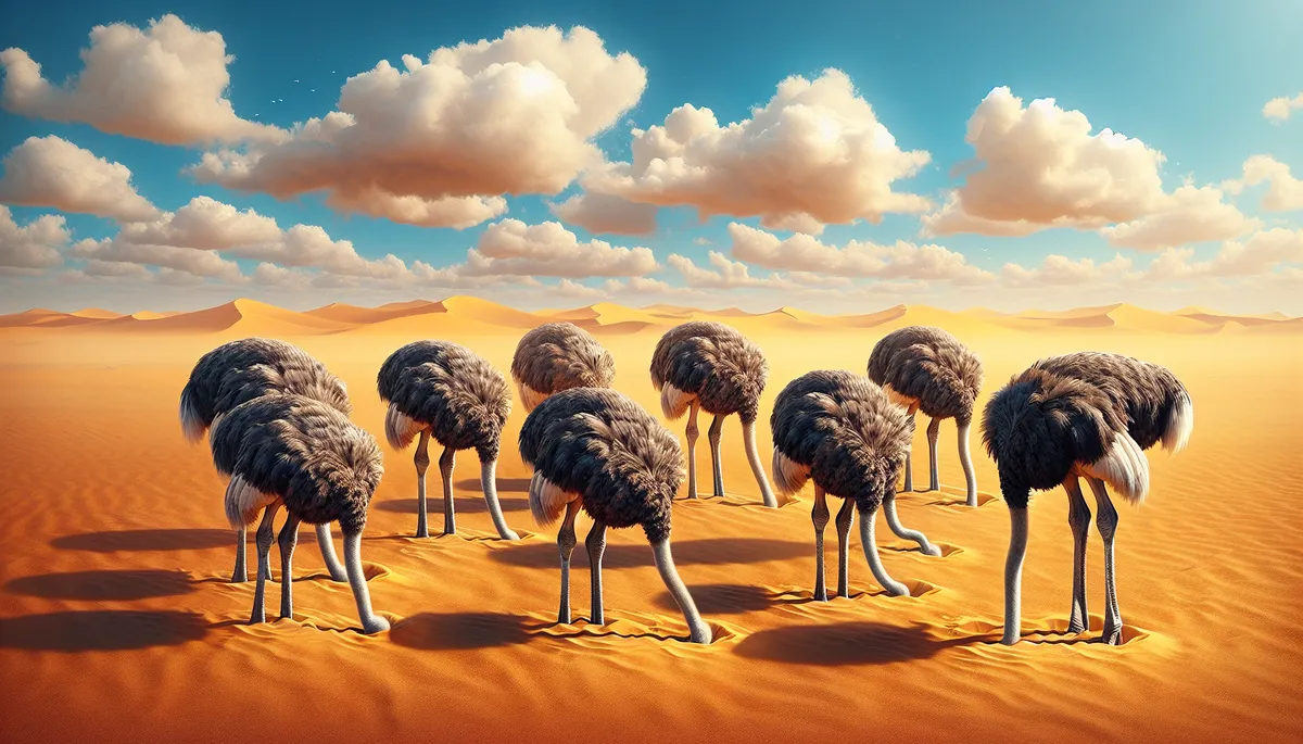 Ostriches with their heads in the sane.