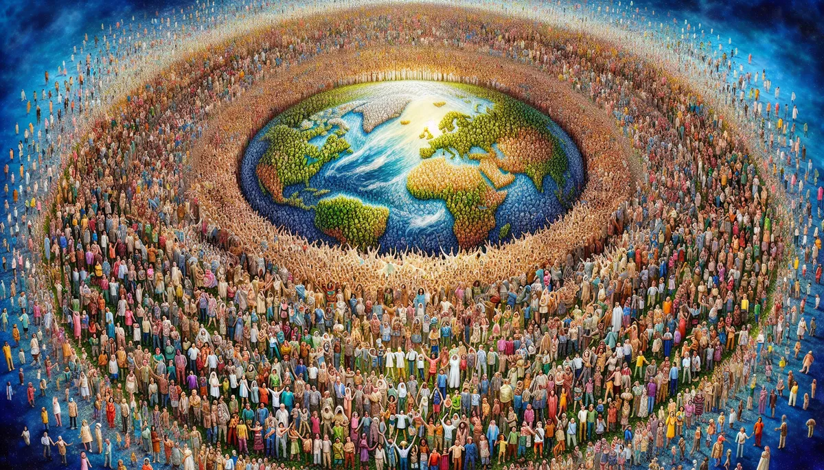 Image of 1000's of humans loving earth.