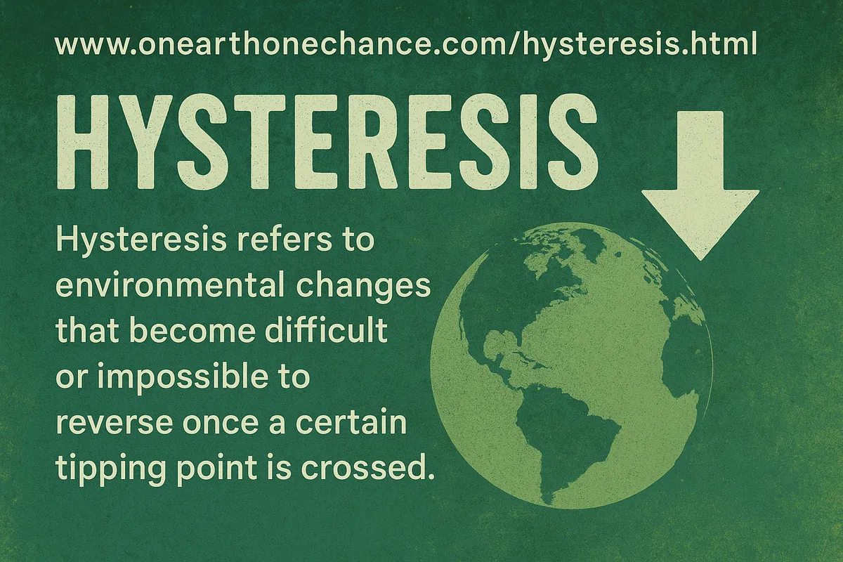 Hysteresis refers to environmental conditions which, when crossed, cannot come back to their original state. This involves what scientists calls tipping points. 