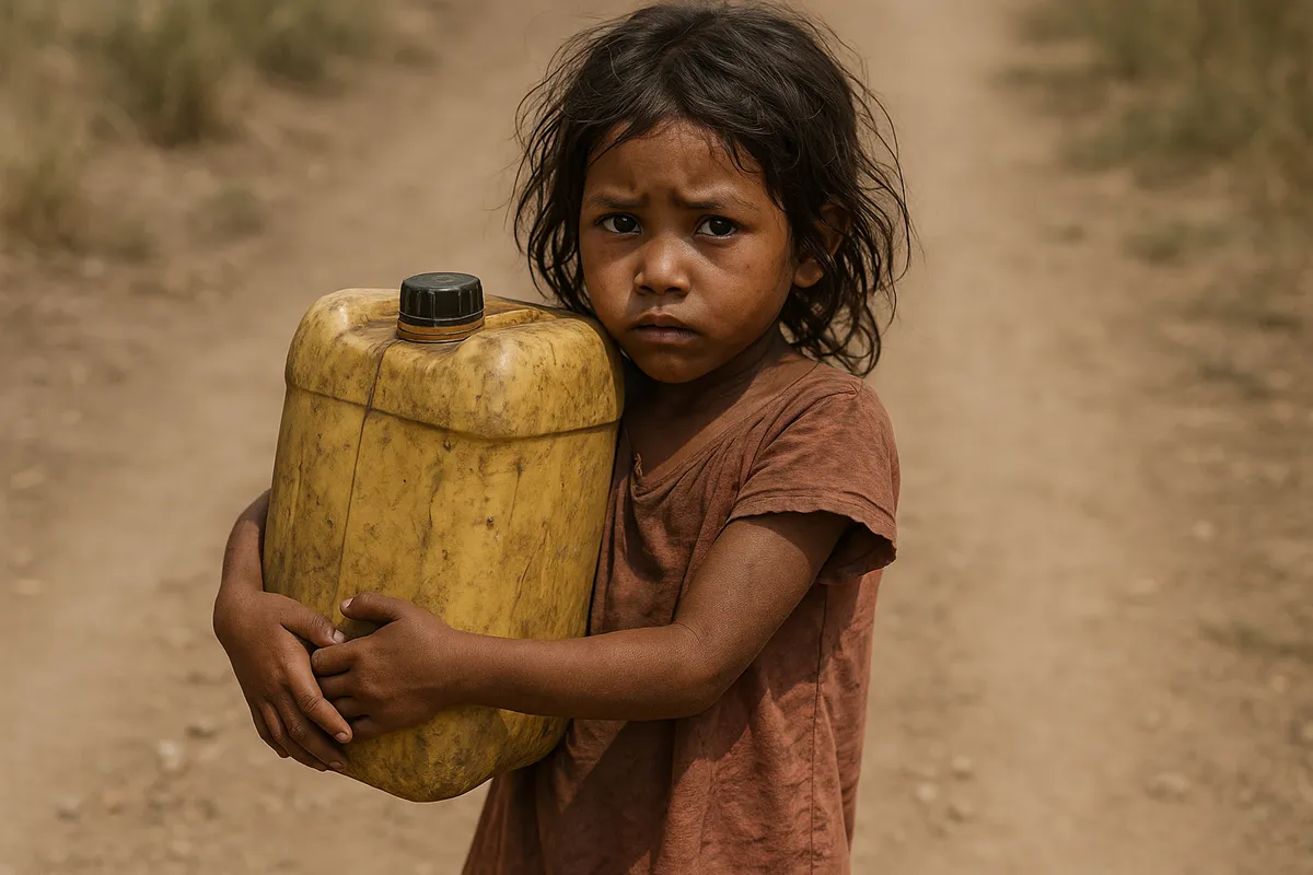 Poor child carrying water.